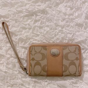 Coach Beige Zip Wristlet